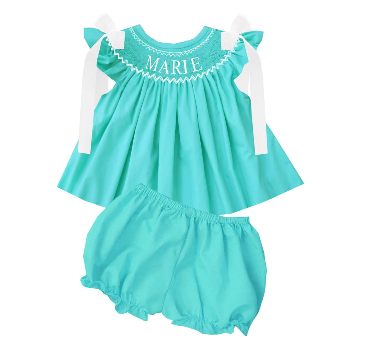 Hand Smocked Custom Name - Tiff Blue/Green