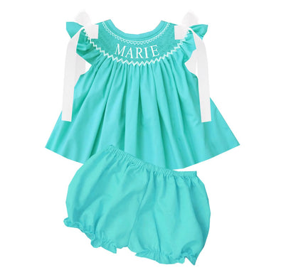 Hand Smocked Custom Name - Tiff Blue/Green