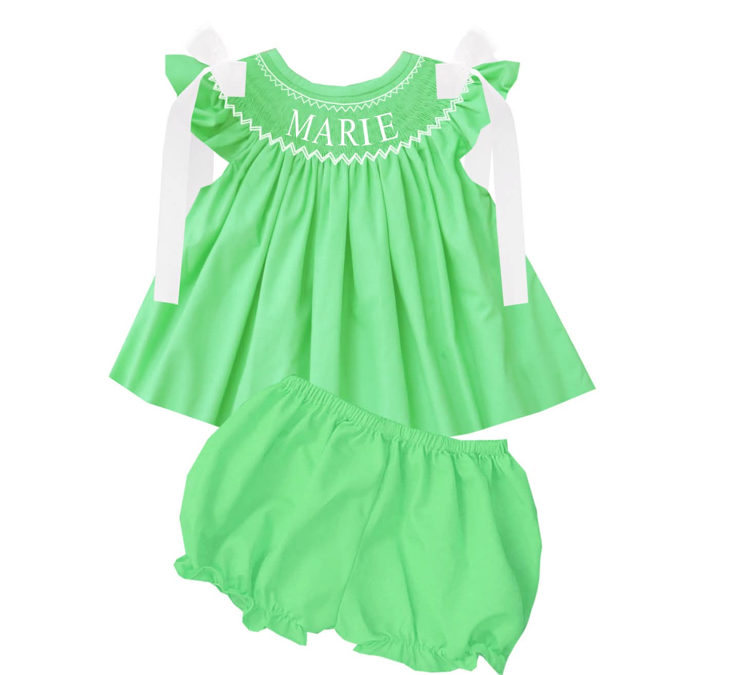 Hand Smocked Custom Name - Green