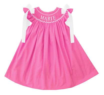 Hand Smocked Custom Name - Hot Pink