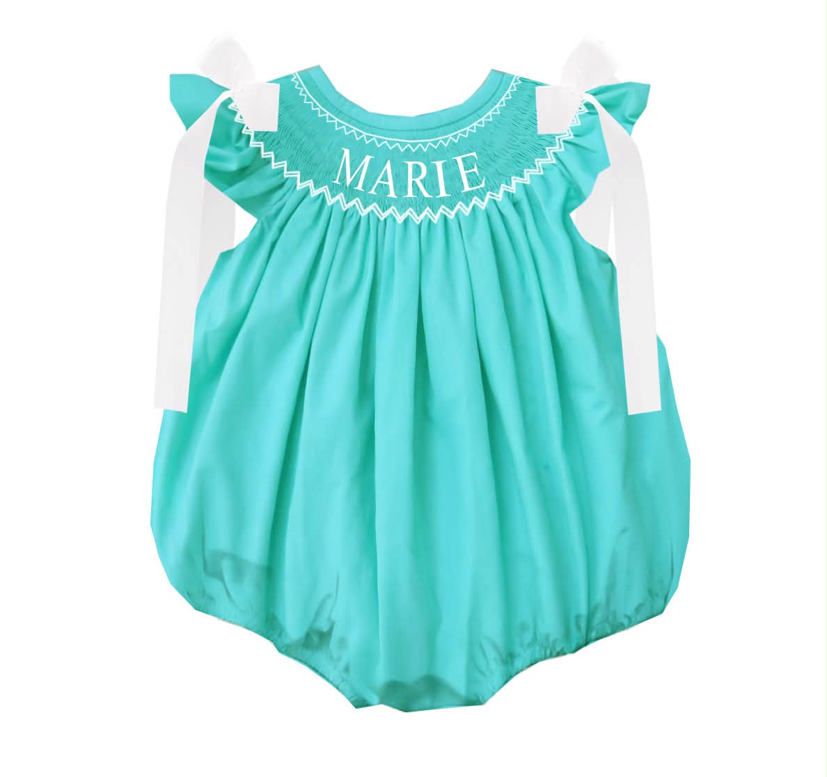 Hand Smocked Custom Name - Tiff Blue/Green