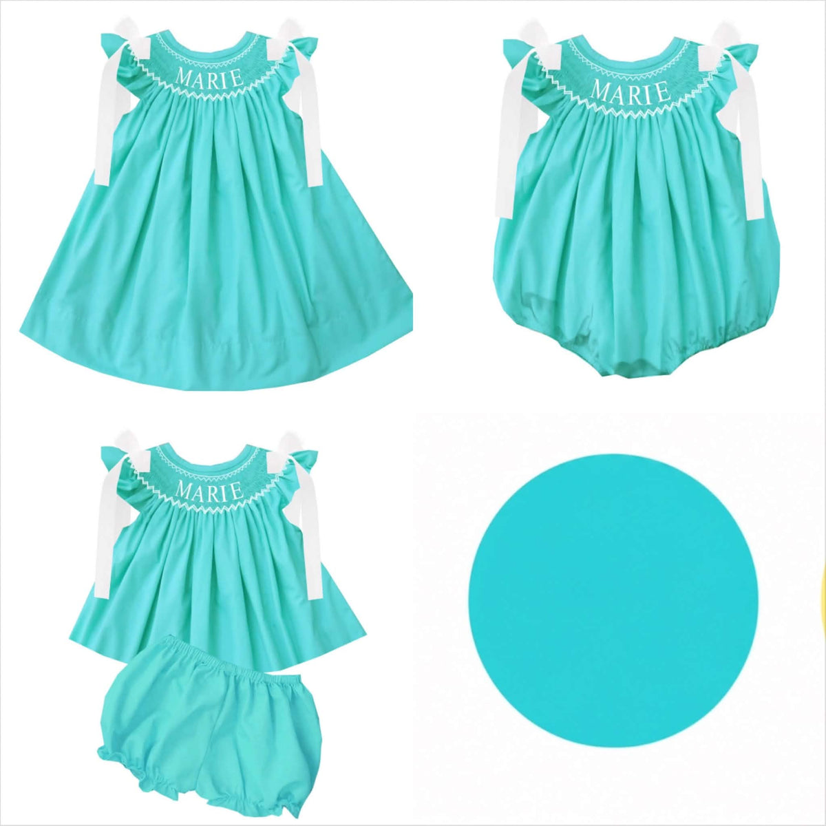 Hand Smocked Custom Name - Tiff Blue/Green