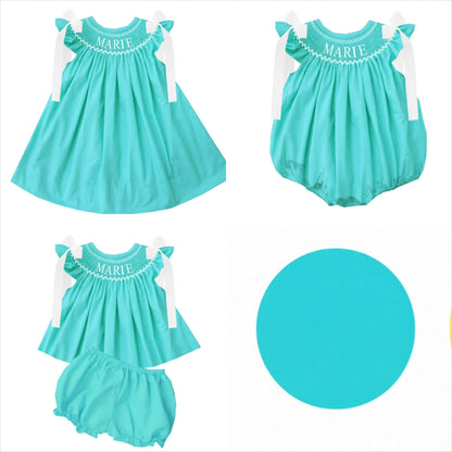 Hand Smocked Custom Name - Tiff Blue/Green
