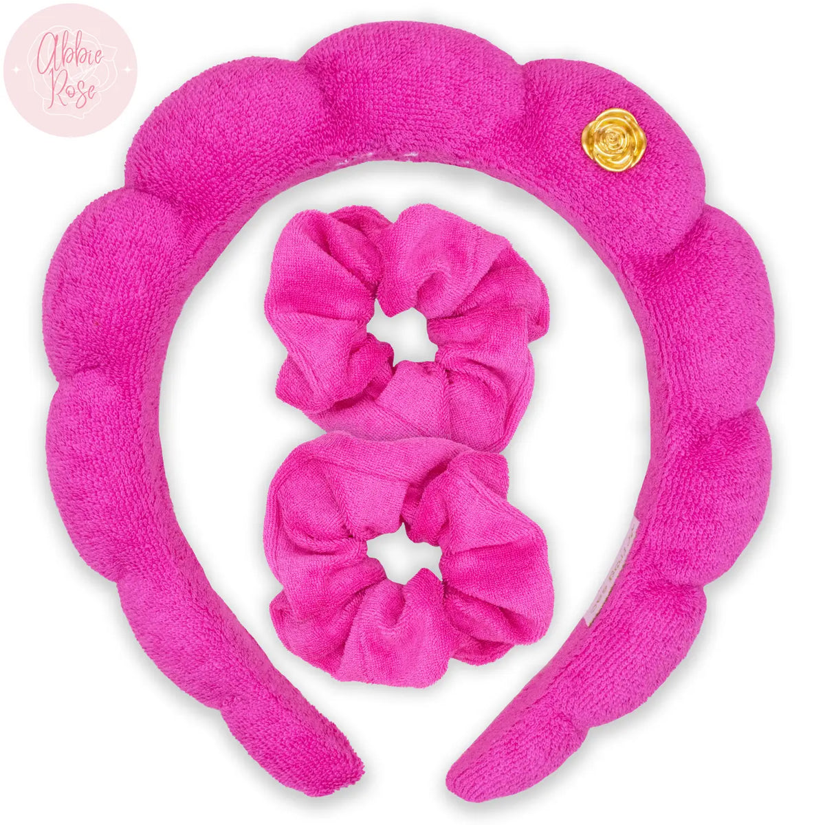 Spa Headband - Skincare Headband & Scrunchie Wristband Set HOT PINK