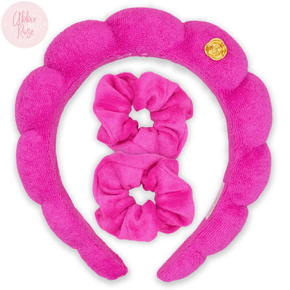 Spa Headband - Skincare Headband & Scrunchie Wristband Set HOT PINK