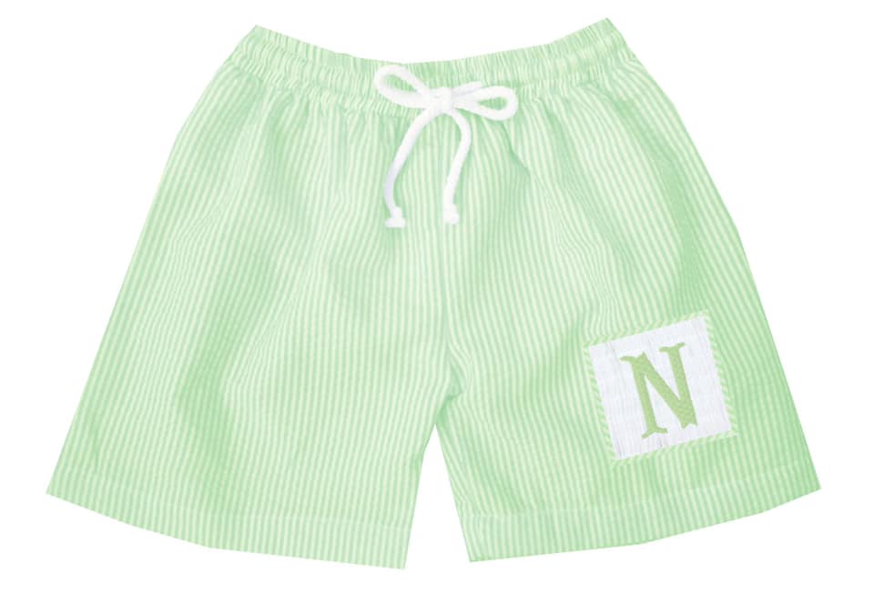 Preorder - Hand Smocked Seersucker Swim Trunks (Ships from CT to customers early March)