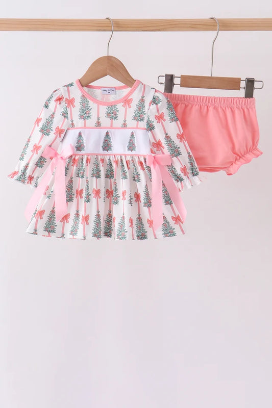 Pink Christmas Tree Diaper Set