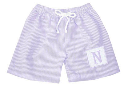 Preorder - Hand Smocked Seersucker Swim Trunks (Ships from CT to customers early March)