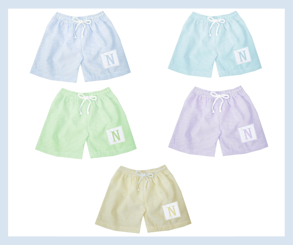 Preorder - Hand Smocked Seersucker Swim Trunks (Ships from CT to customers early March)