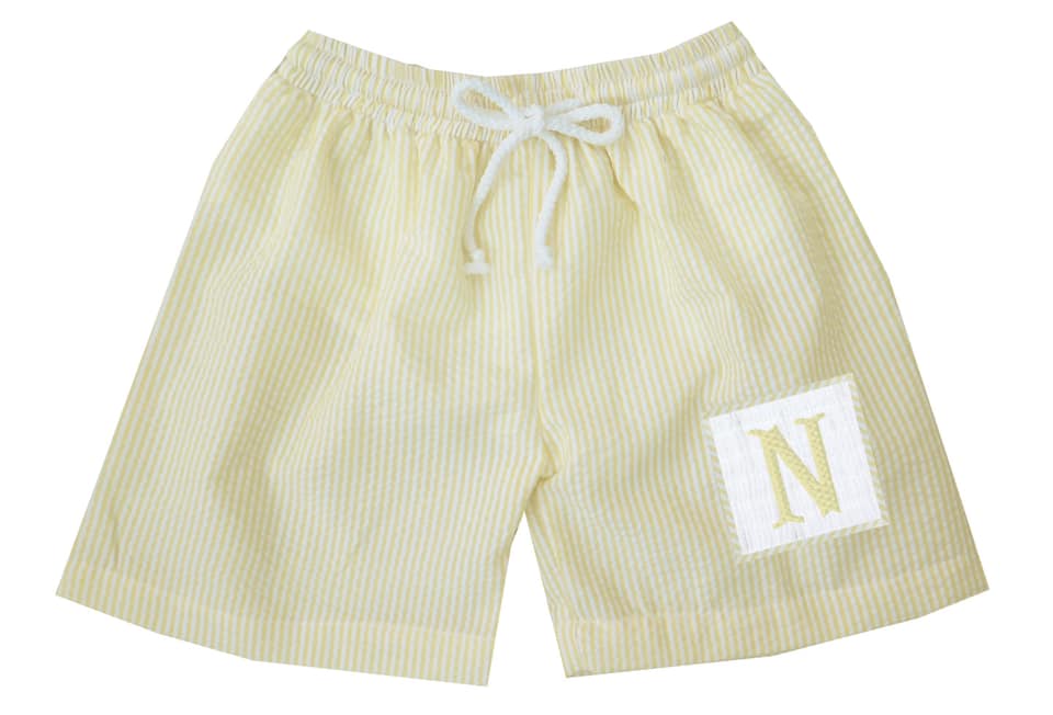 Preorder - Hand Smocked Seersucker Swim Trunks (Ships from CT to customers early March)