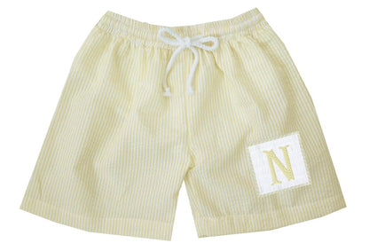 Preorder - Hand Smocked Seersucker Swim Trunks (Ships from CT to customers early March)